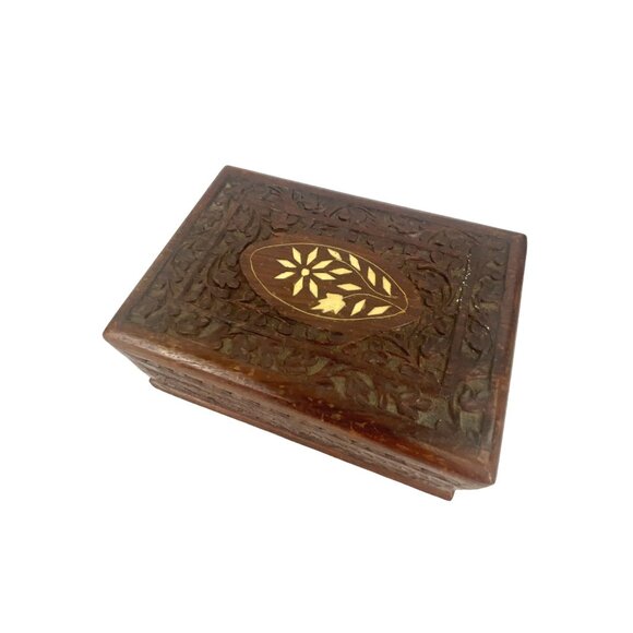 Handcrafted Wooden Jewelry Box With Intricate Inlay & Velvet Lining - Picture 2 of 10